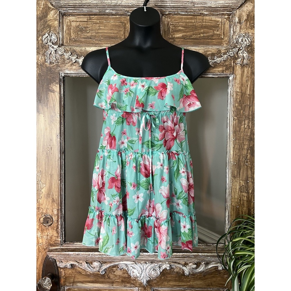 Betsey Johnson‎ Swim Cover Up Dress XS Small Hawaiian Tropical Adjustable Straps